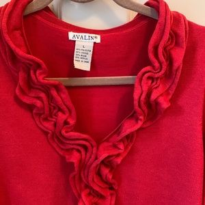 AVALIN Red Ruffle Front Sweater Size L